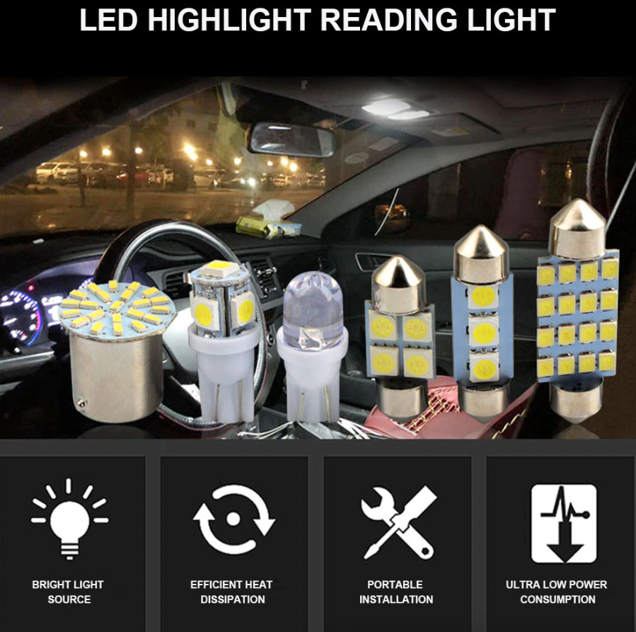 28pcs Car Interior White Combo LED Map Dome Door Trunk License Plate Light Bulbs