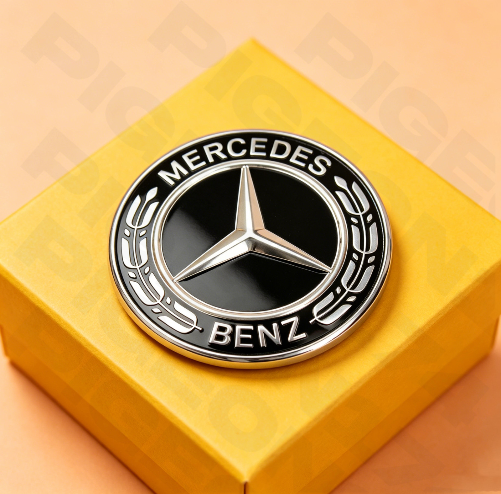 For AMG GLC GLE GLS ML GLK Black 2-pin Hood Emblem Laurel Wreath Flat Badge