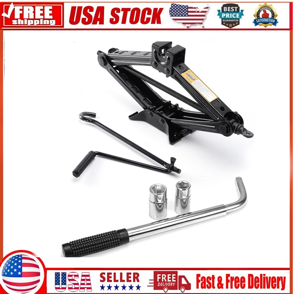 2Ton Scissor Wind Up Jack Lift and Extendable Wheel Wrench For Car Van Emergency