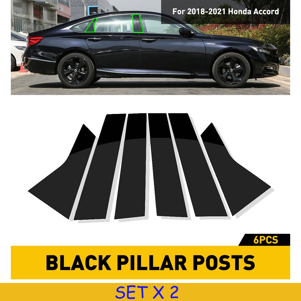12X Glossy Black Pillar Posts Window Door Decor Cover For Honda Civic 2012-2015