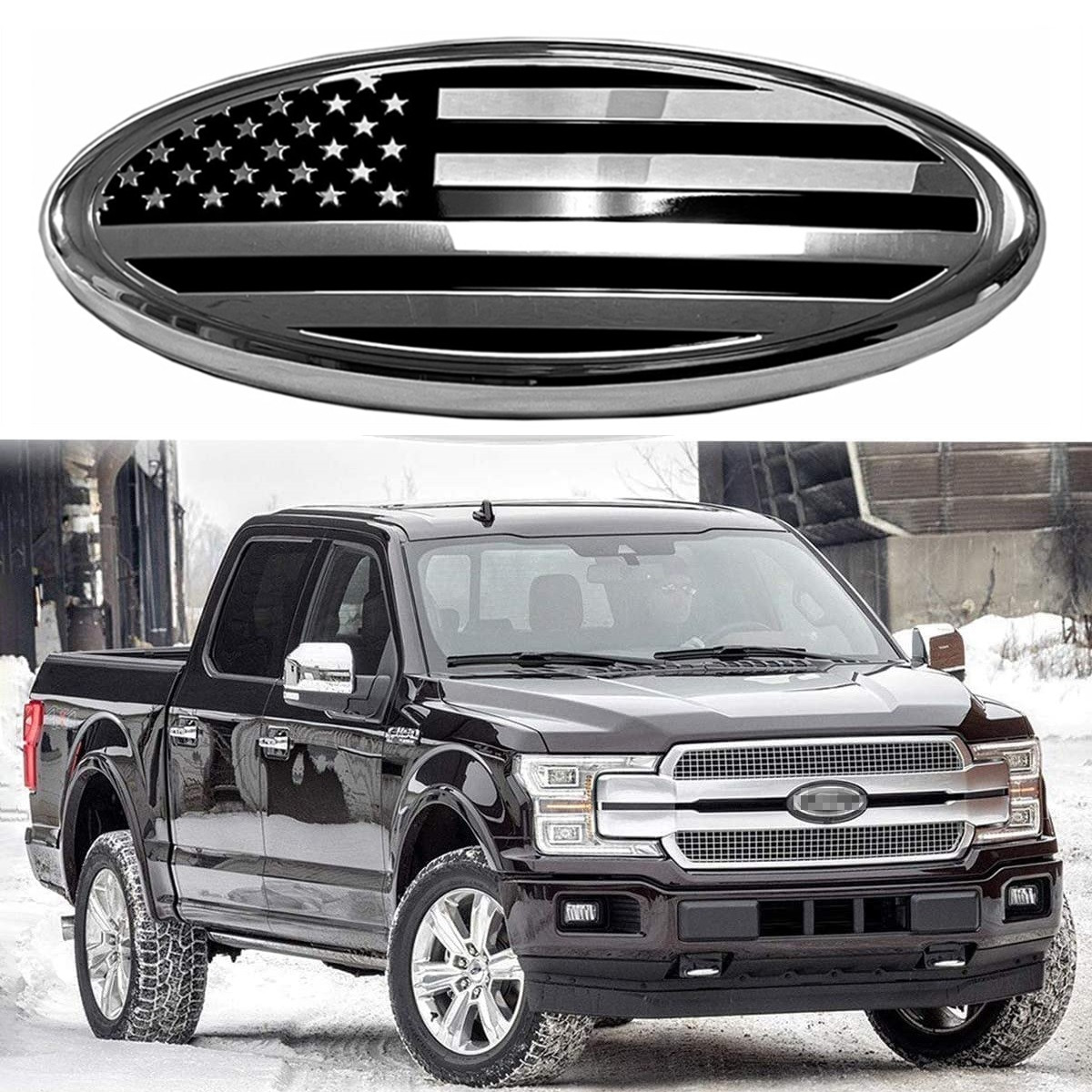 USA America Flag Front Grille Tailgate Oval Emblem Badge 9″ For F150 F250 F350