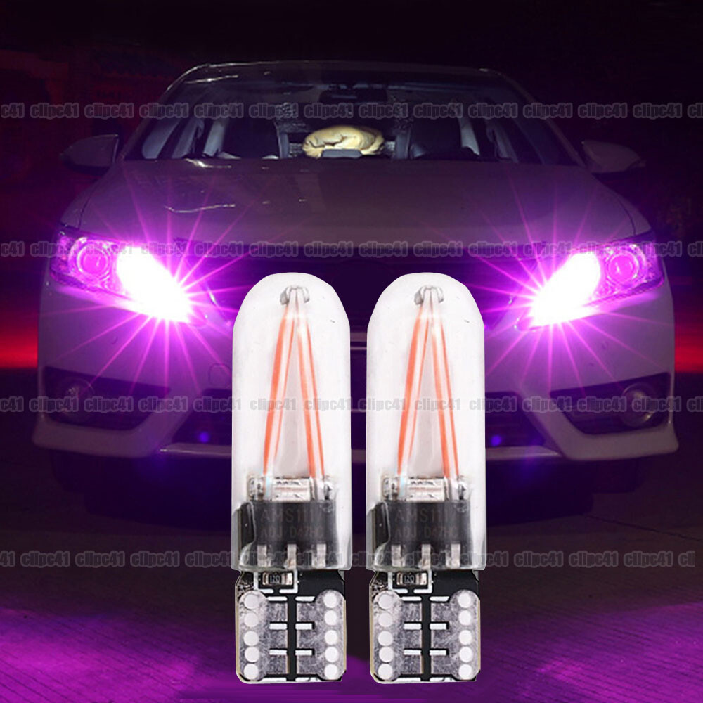 2x T10 194 168 W5W COB LED Canbus Glass Car License Plate Light Purple Bulbs