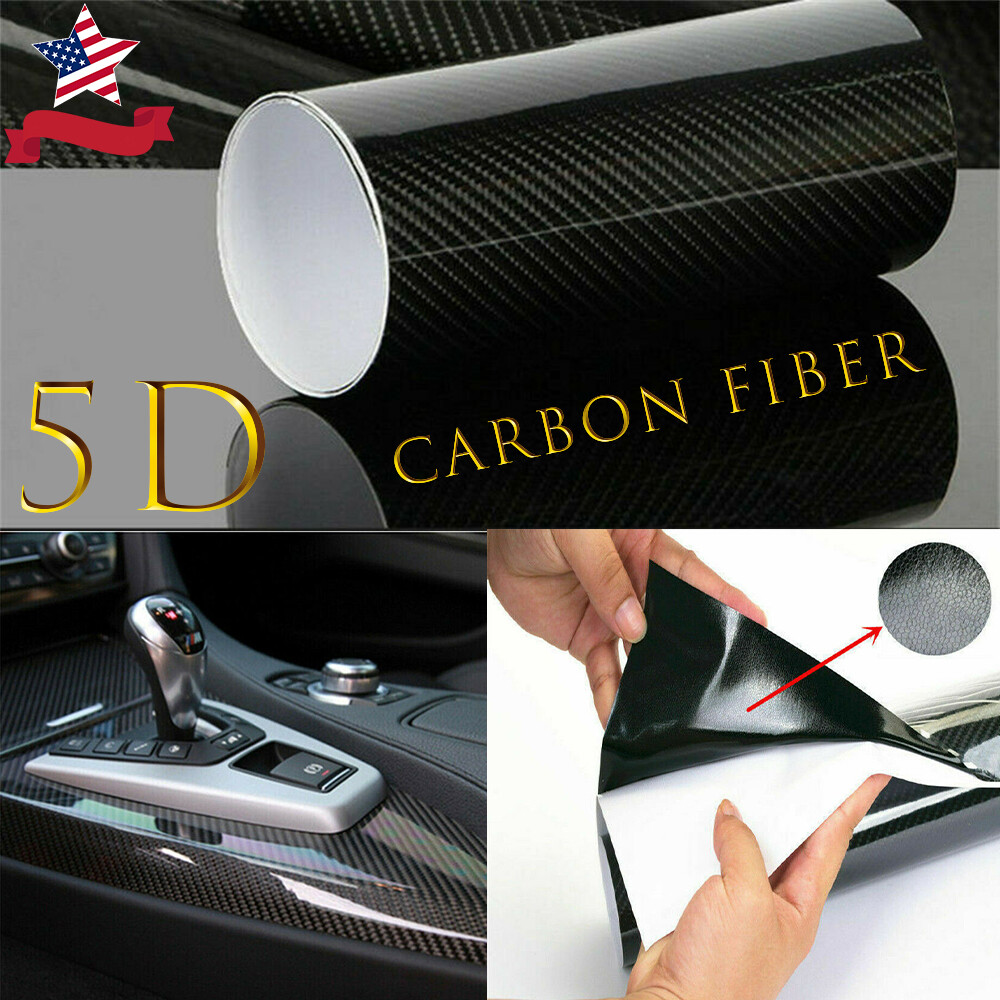 12×60″ 5D Ultra Shiny Gloss Glossy Black Carbon Fiber Vinyl Wrap Sticker Decal