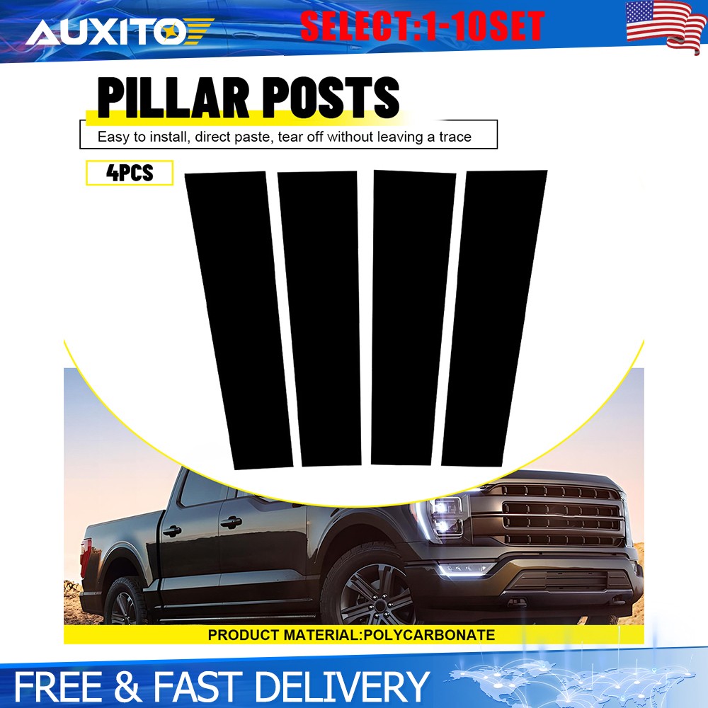 Black B Pillar Post Covers 4Pcs Set For 2015-2021 Ford F150 Super Cab Crew 4-40X