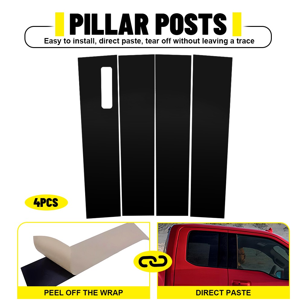 For 2015-2021 Ford F-150 4Pcs Glossy Black B Pillar Post Door Window Covers Trim