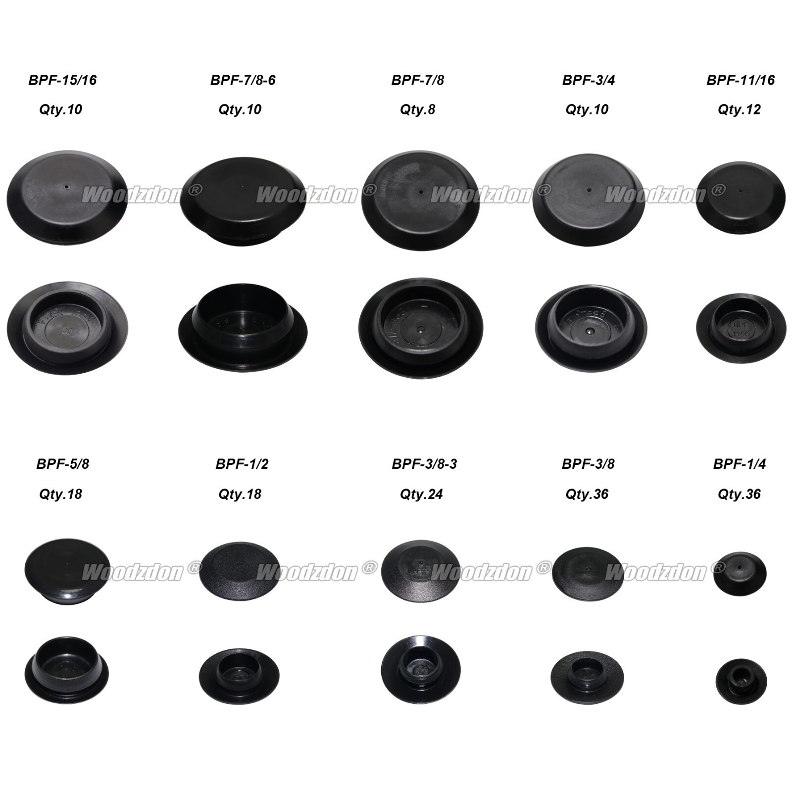 182pcs Auto Body Black Plastic Hole Plug Button Flush Mount Sheet Metal Assorted
