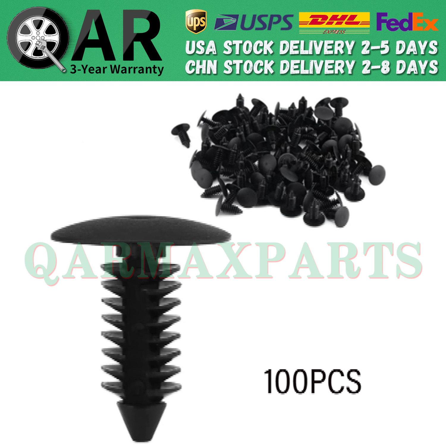 100x Push Type Clip Plastic Retainer Bumper Fender X-Mas Tree Rivet Fit 9mm Hole