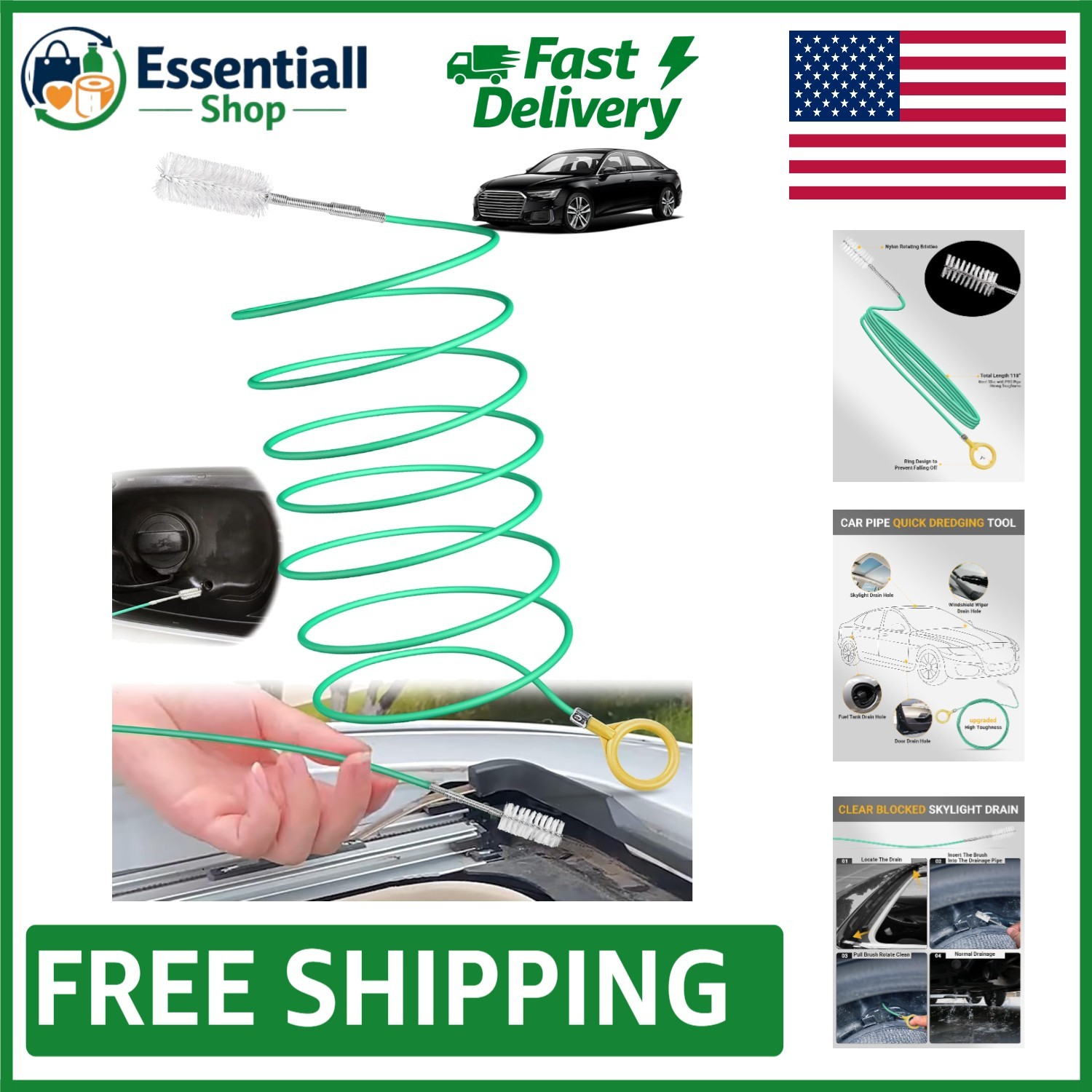 Versatile 120” Drain Brush with Hand Ring – Ideal for Vehicles & Home Cleaning