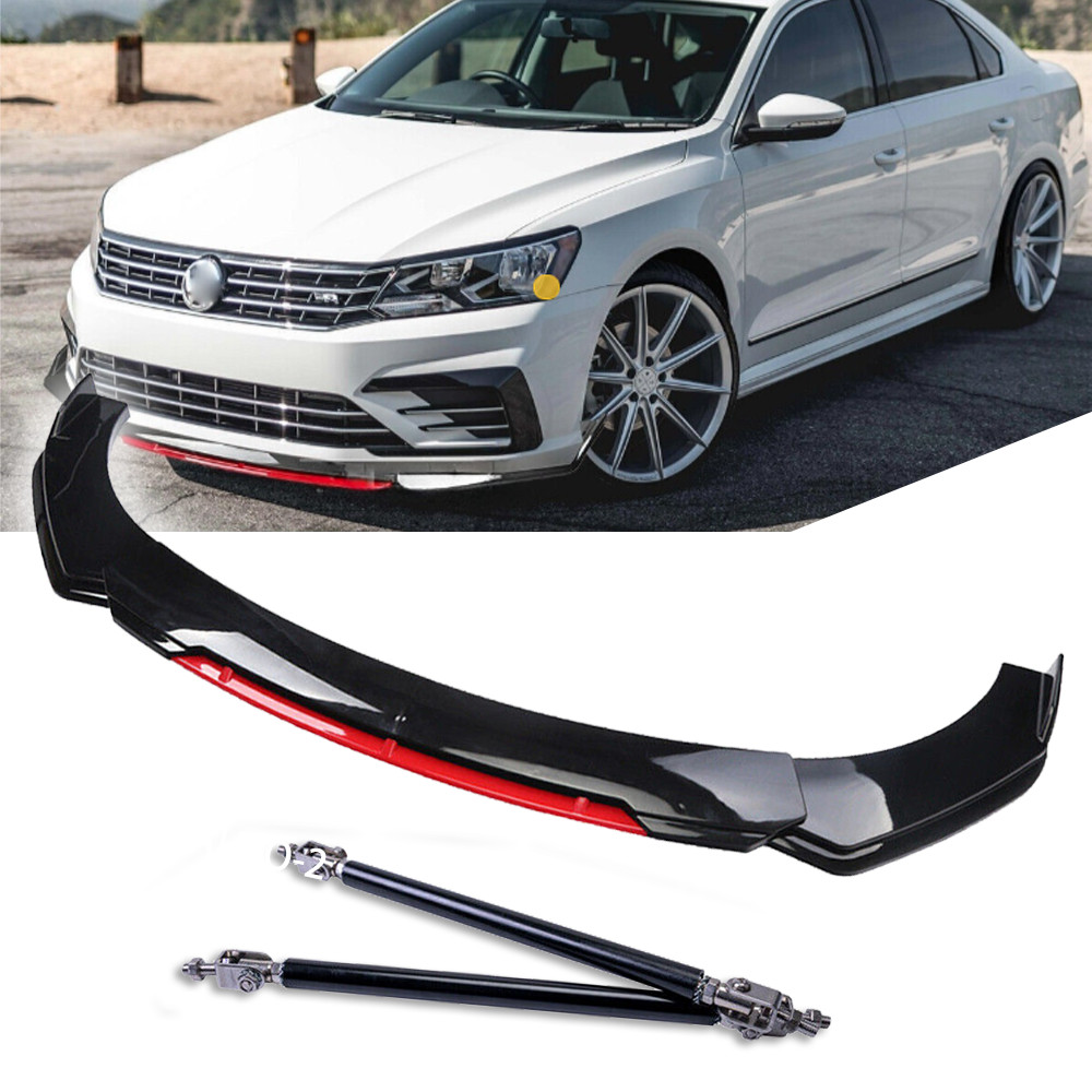 For VW Passat R 2015-2022 Front Bumper Lip Spoiler Body Kit Red +Strut Rods