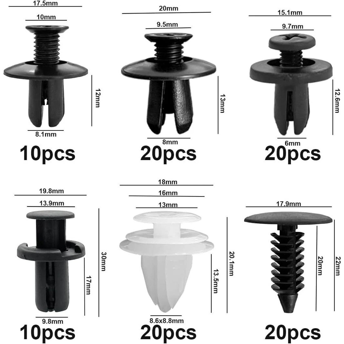 Clip Push Pin Rivet Bumper Door Trim Panel Retainer Fastener 6 Sizes for car