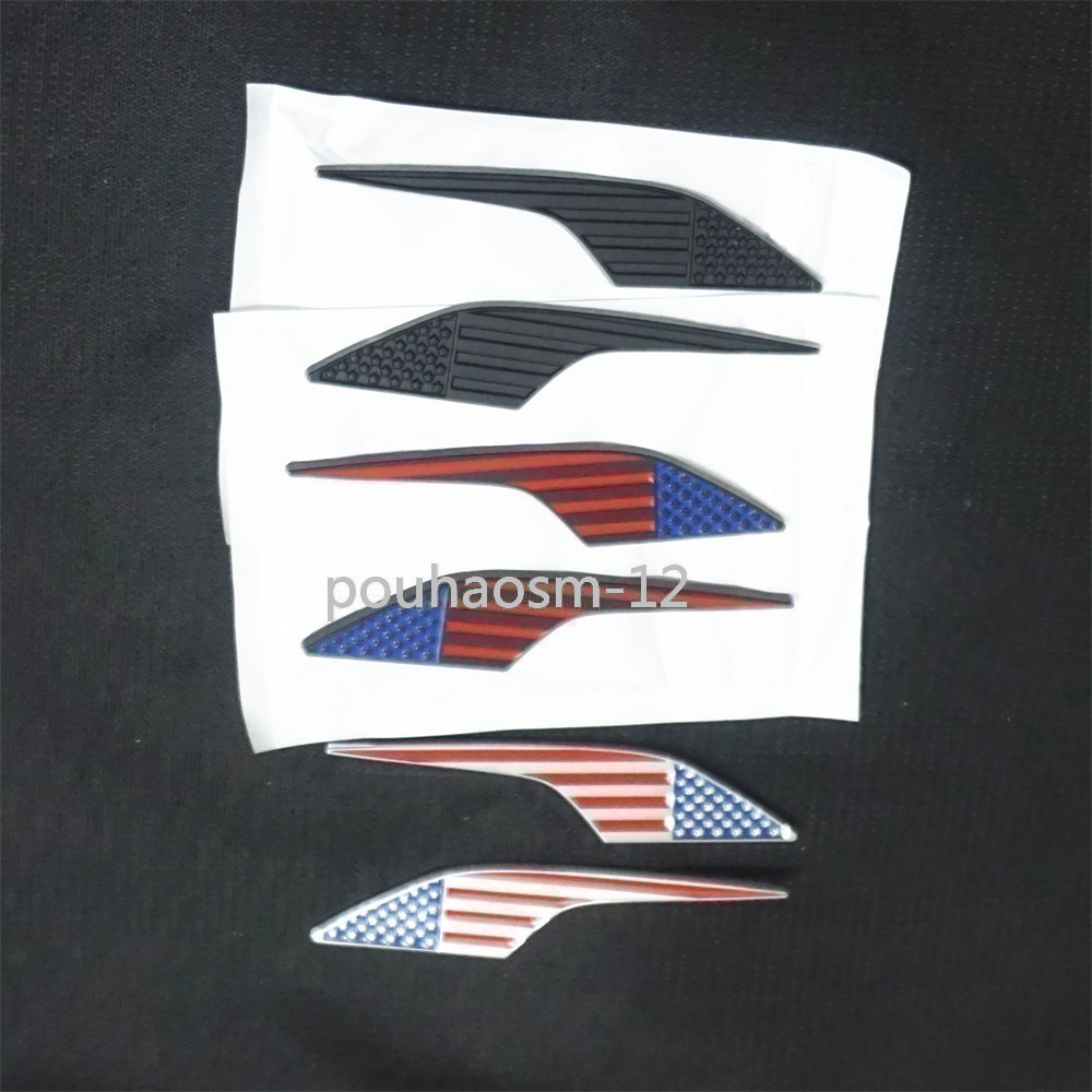 2x Matte Red Left USA Flag Black Metal Emblem Sticker Badge Decal America Sports