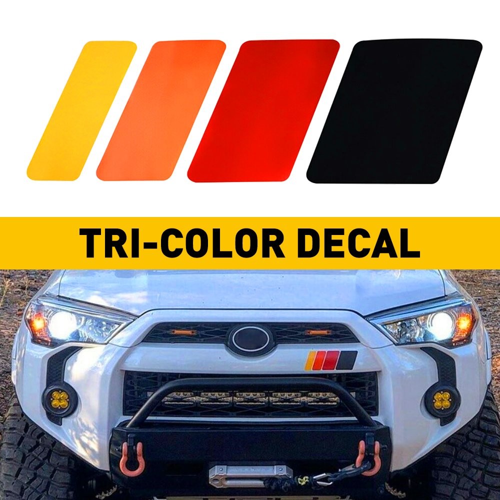 4 Tri-color Badge Front Grille Decal Sticker Red Orange Yellow Black Accessories