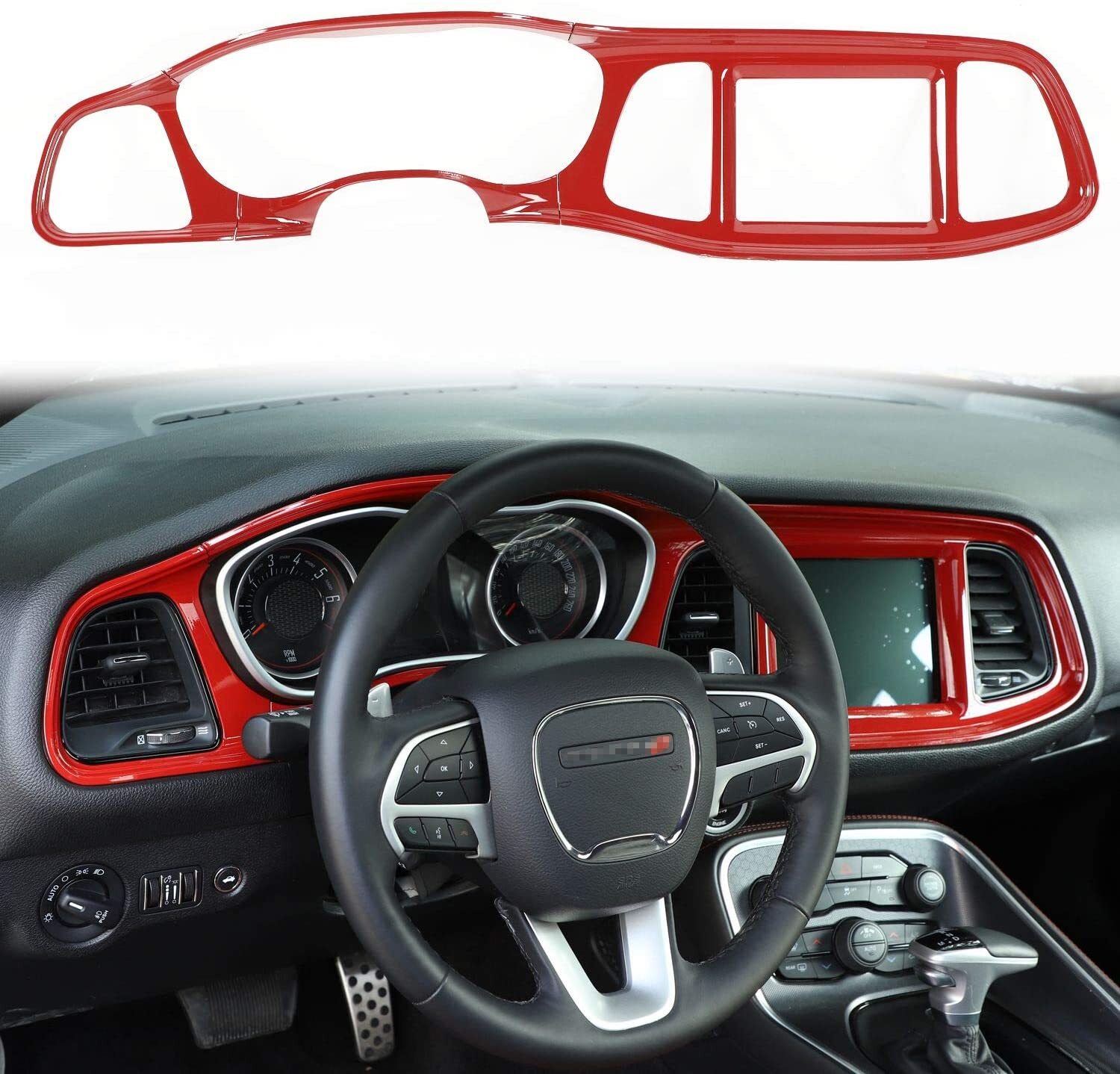 5X Red Central Control Panel Dashboard Gear Shift Cover Trim for Challenger 15+