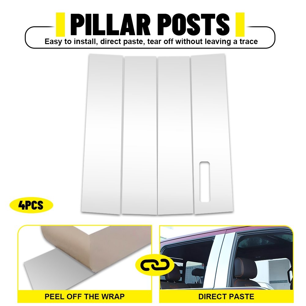For 2015-21 Ford F-150 4Pcs Glossy Chrome B Pillar Post Door Window Covers Trim