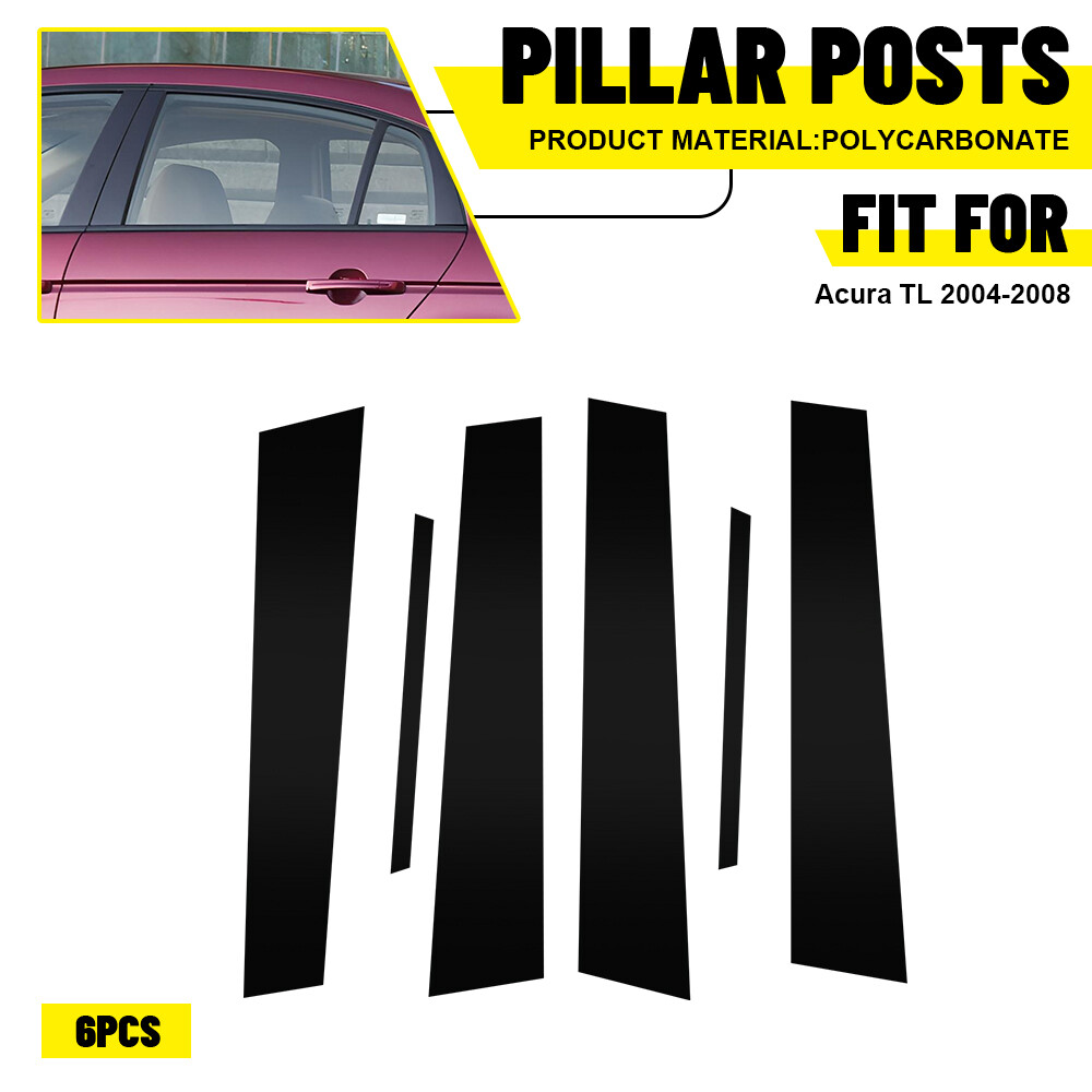 6Pcs Glossy Black Car Door Window Pillar Posts Cover Trim For Acura TL 2004-08 H