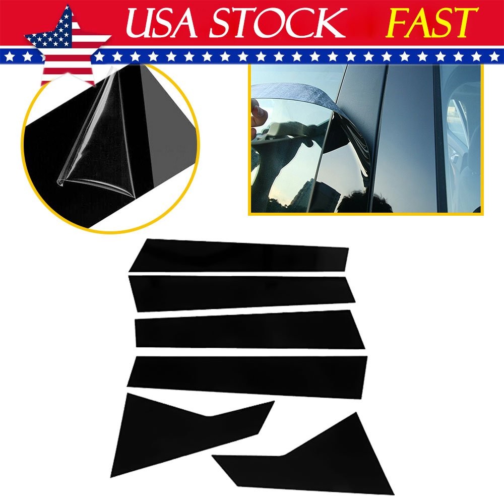 6x Glossy Black Pillar Posts for 14-20 Chevy Impala Door Trim Sticker Decal Kit