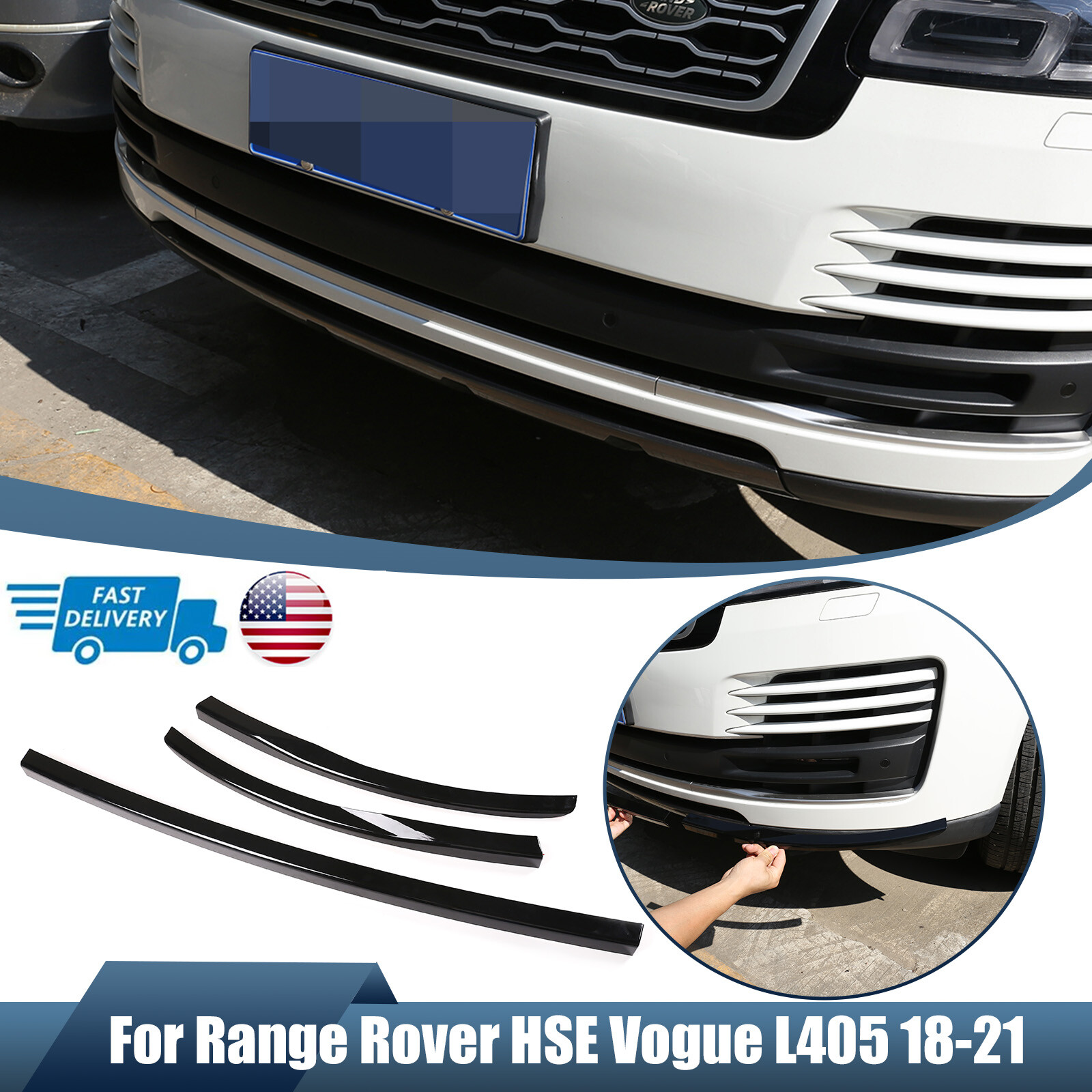 For Range Rover HSE Vogue L405 18-22 Black Front Bumper Grille Body Molding Trim