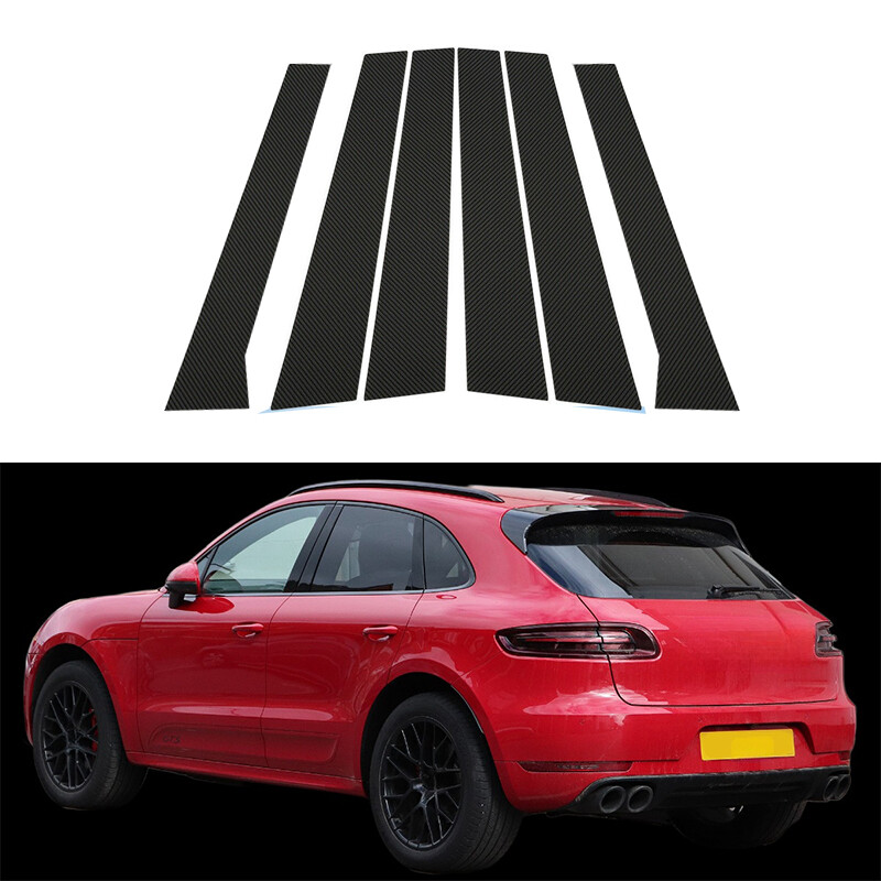 For Porsche Macan 2014-2022 6x Carbon Fiber Pillar Posts Door Window Trim Cover