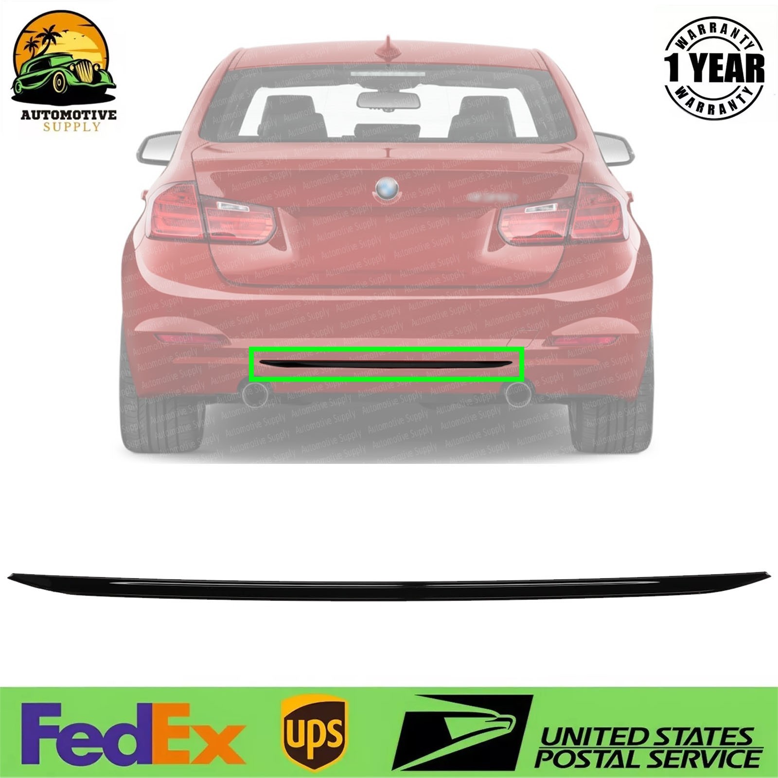 Rear Bumper Trim Center Black Primed For 2012-2015 BMW 320i Fits 328i Fits 335i