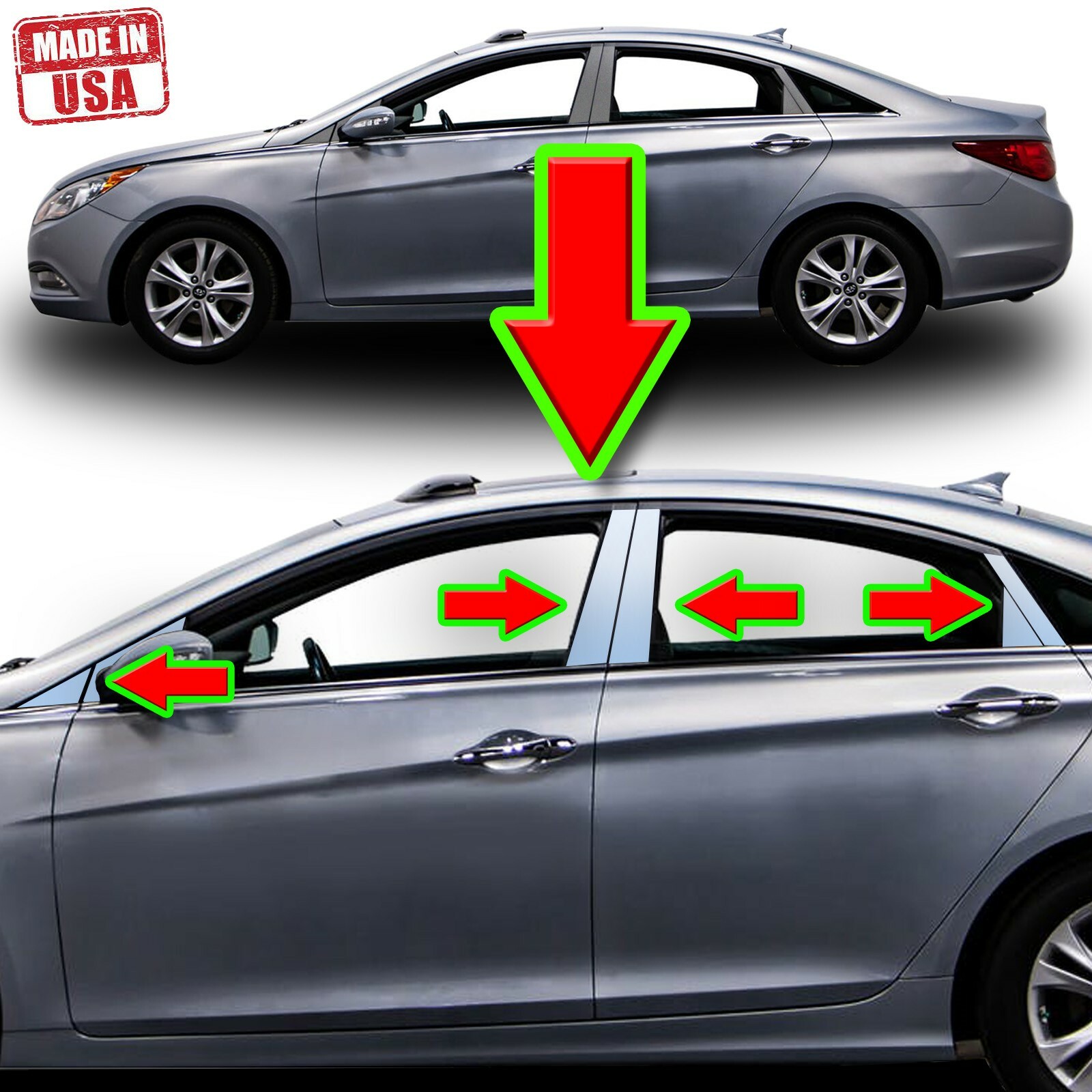 Chrome Pillar Trim for Hyundai Sonata 11-14 12pc Set Door Cover Mirrored Post