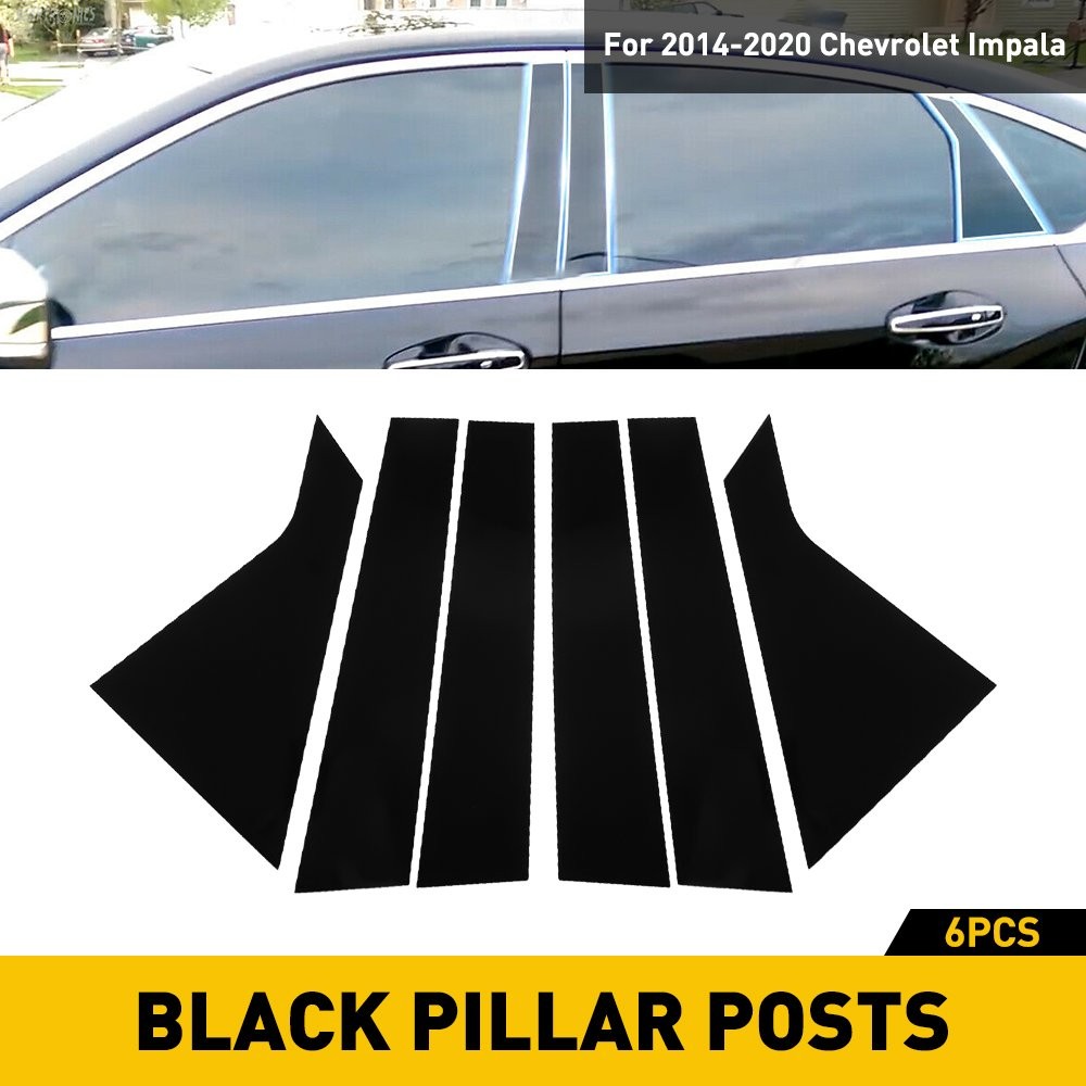 6pc Piano Black Pillar Posts for Chevy Impala 2014-2020 Window Door Trim Cover