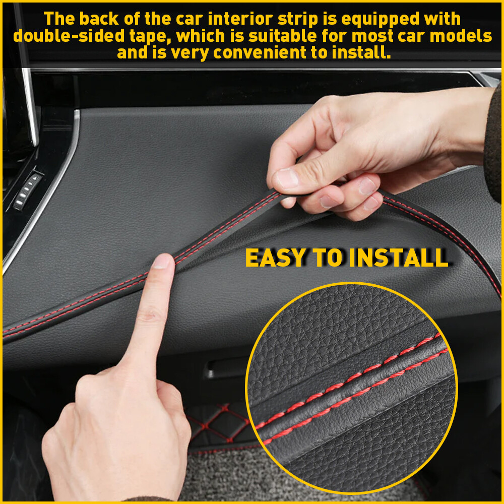 2M Car PU Leather Strips Red Car Dashboard Decor Line Strip Trim Accessories