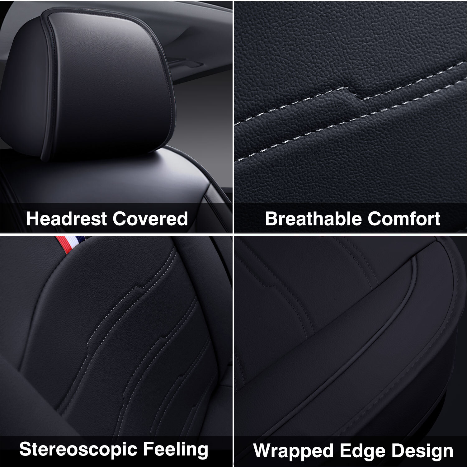 For Jeep Car Seat Cover 5-Seats Full Set PU Leather Front & Rear Deluxe Cushion
