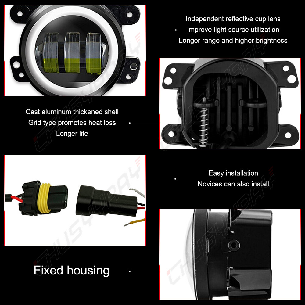 Pair 4 inch Round LED Fog Lights Halo Angel Eyes DRL For Hummer H3 H3T 06-10