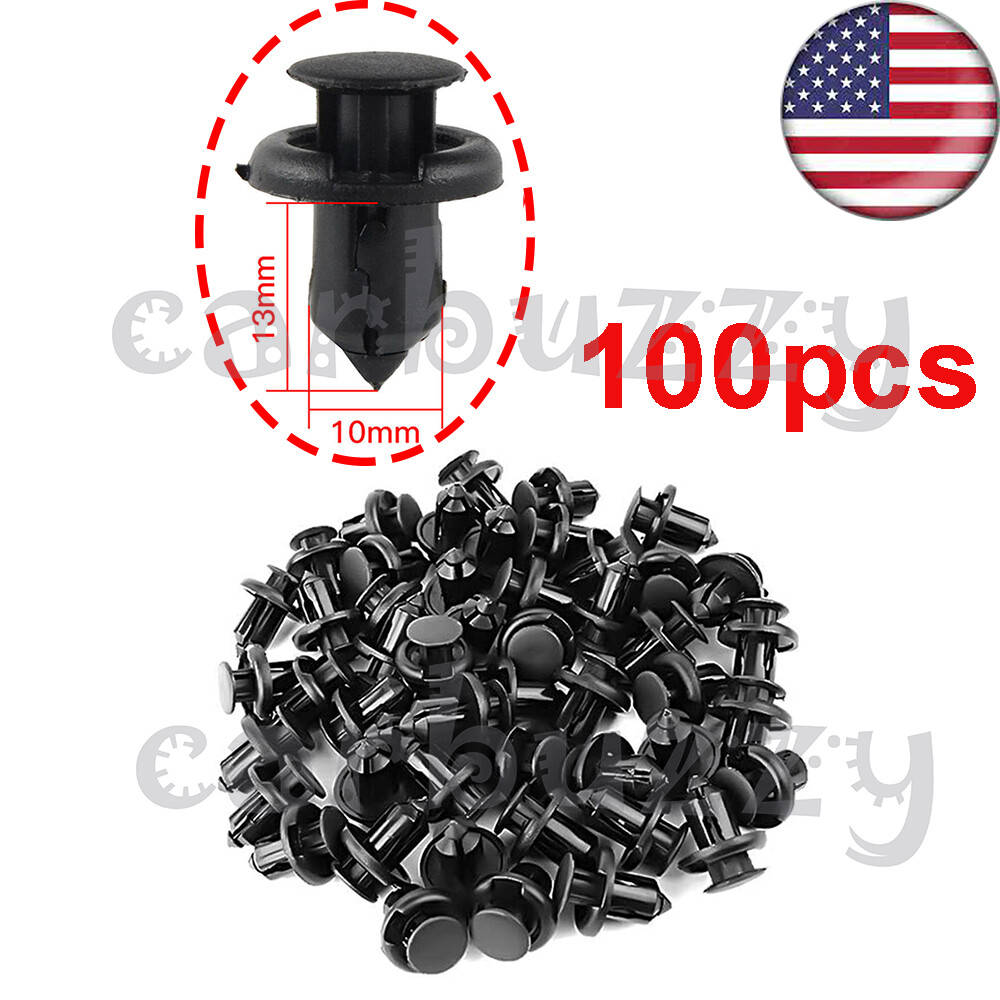 100Pcs/Set Plastic Rivet Car Fender Bumper Push Pin Clips 10mm Hole For Honda