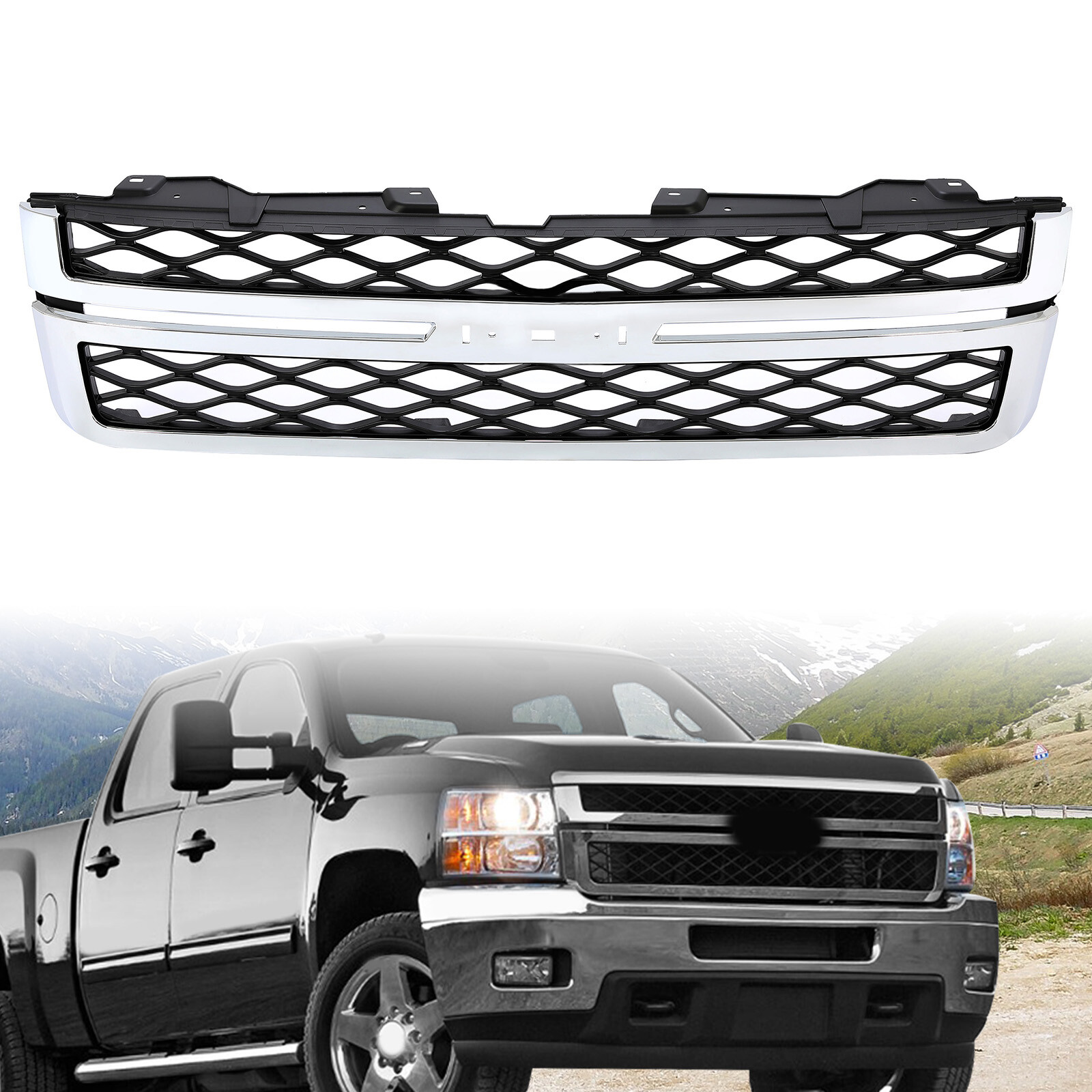 Chrome Front Bumper Grille For Chevy Silverado Sierra 2500 3500 HD 2011-2013 14
