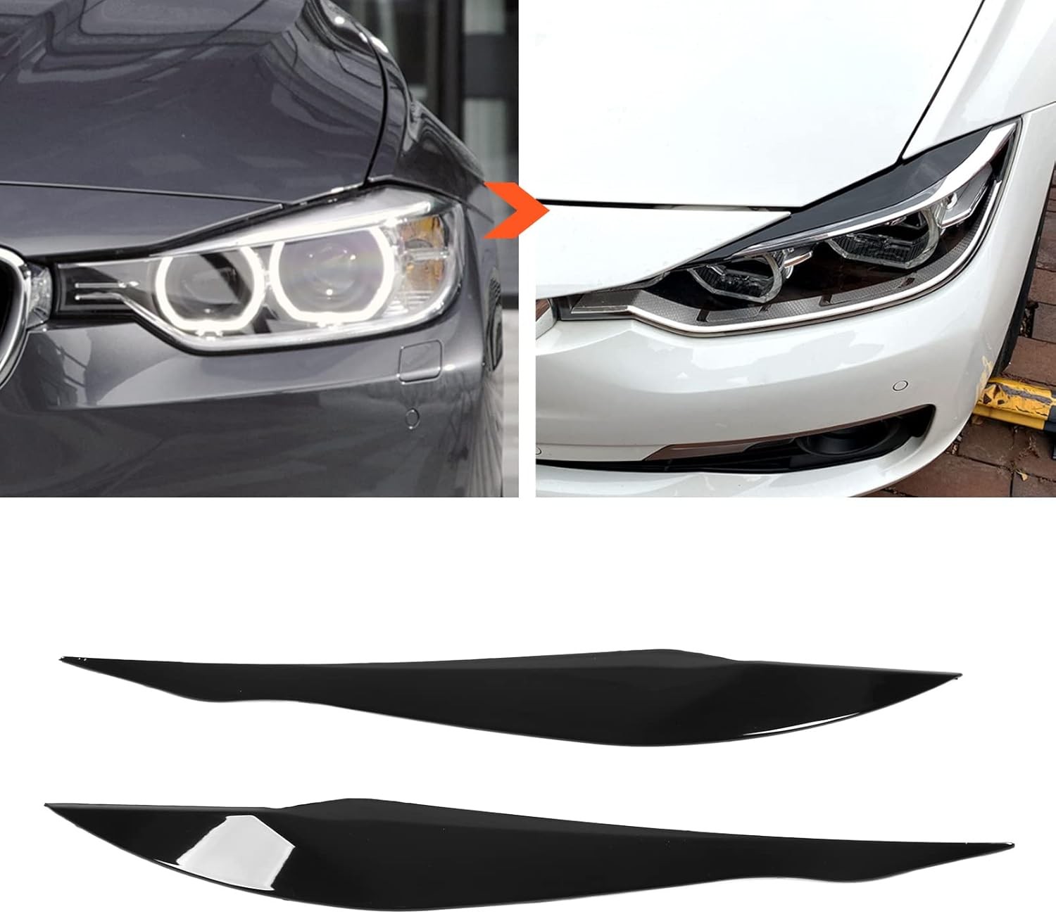 For BMW 3Series F30 F31 2012-18 Car Headlight Eye Lid Eyebrow Cover Glossy Black