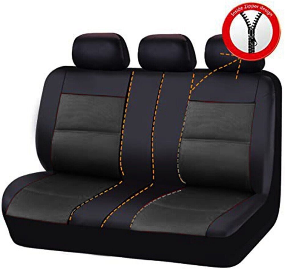 Front Rear Car Seat Covers Full Set PU Leather Cushion Protector Black