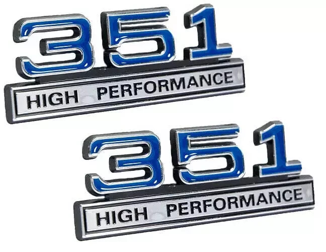 351 5.8 Engine High Performance Emblems Logo in Blue Chrome Trim – 4″ Long Pair