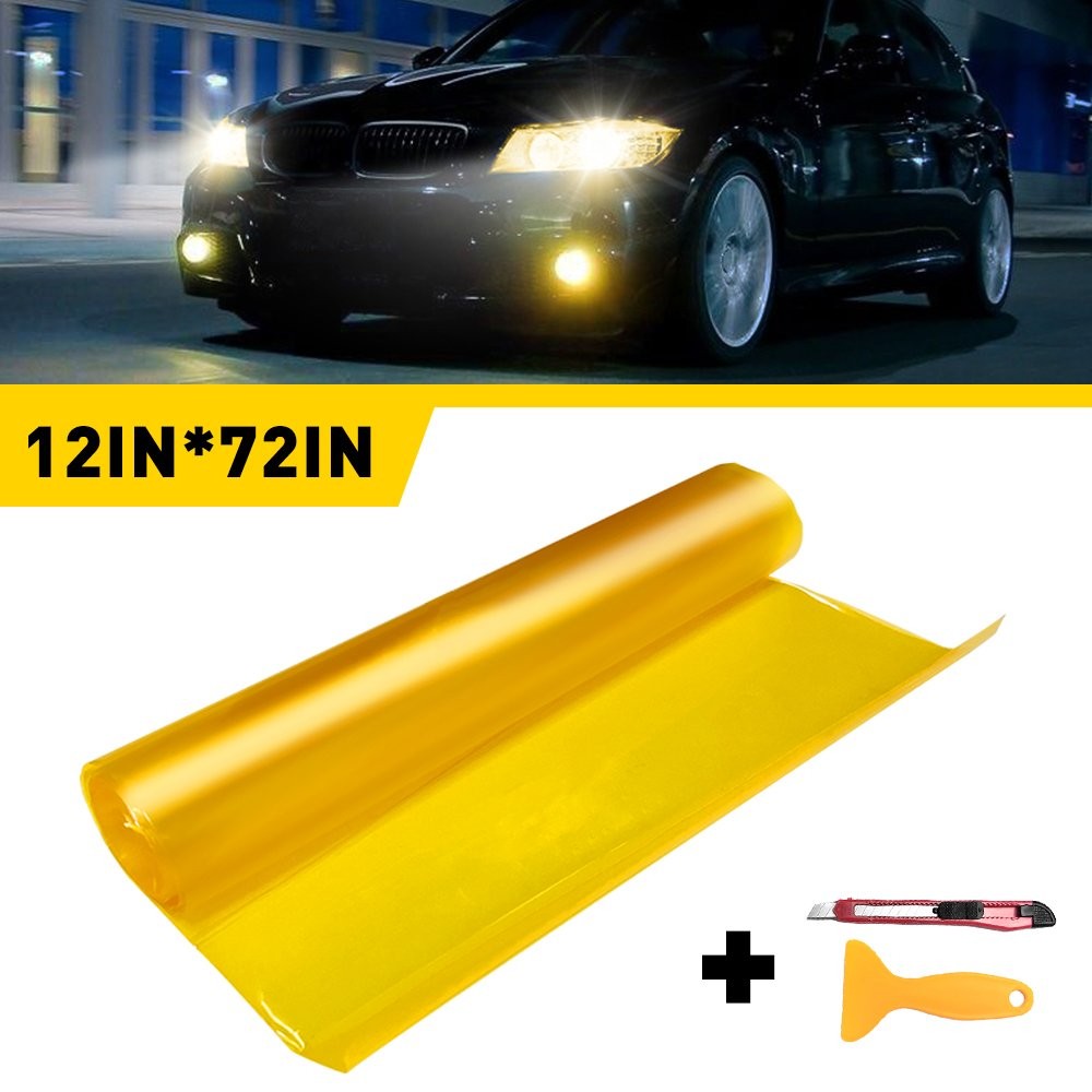 12″X72″ Tint Golden Gloss Yellow 3000K Fog Headlight Light Taillight Vinyl Film