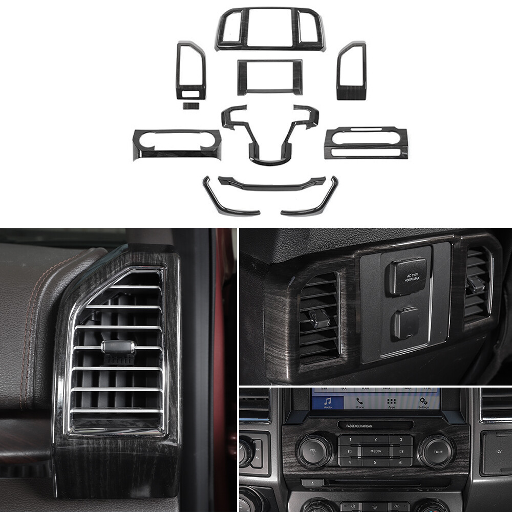 Interior Decoration Cover Trim Accessories For Ford F150 2015+ Black Wood Grain