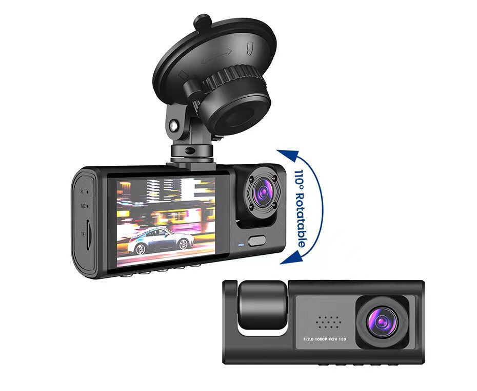 1080P HD 2in Dash Cam Car DVR Video Recorder G-sensor 3 Lens Front Rear Camera