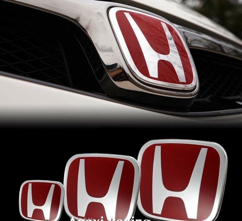 3PCS RED H TYPE-R STEERING FRONT REAR BADGE EMBLEM FOR 4DR CIVIC 2016-2021