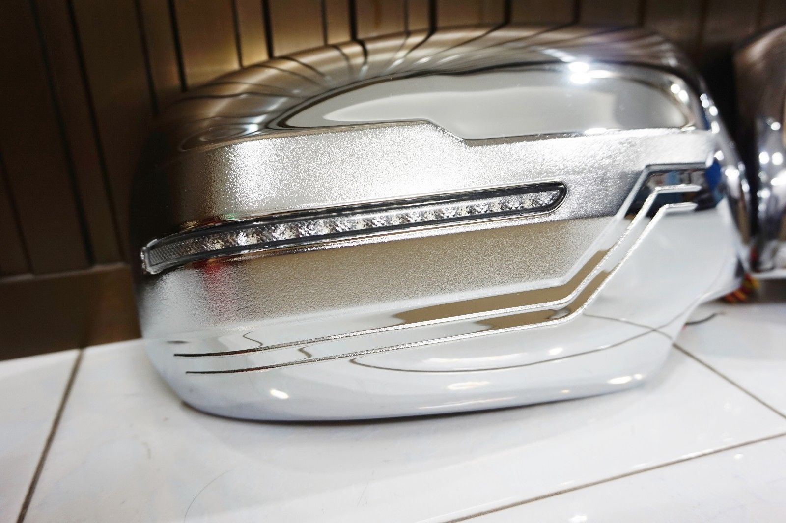 CHROME WING MIRROR COVER WITH BLUE/ORANGE LED FOR MITSUBISHI PAJERO SPORT 2015