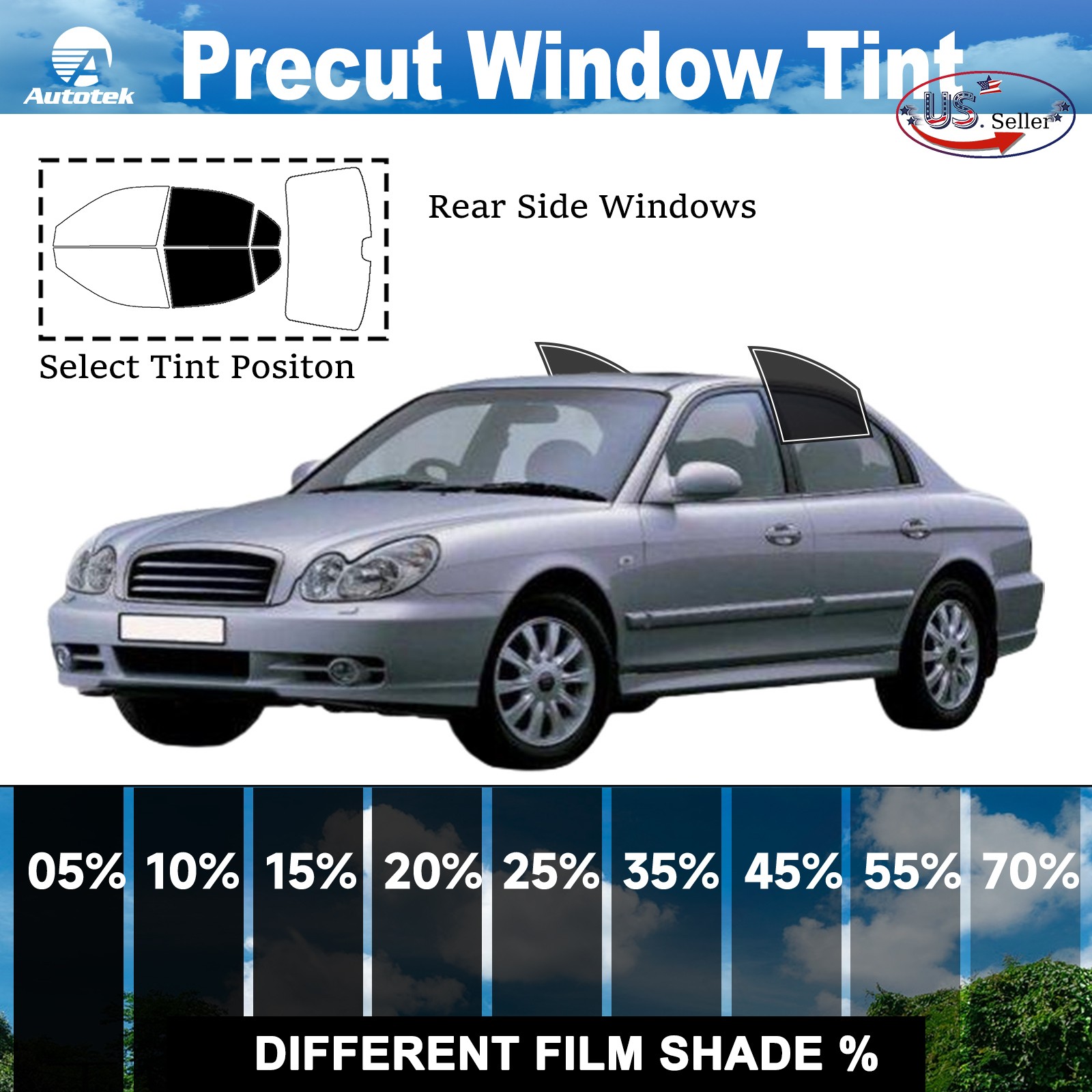 Window Privacy Film PreCut Window Tint 2Ply For 2002-2005 Hyundai Sonata Sedan