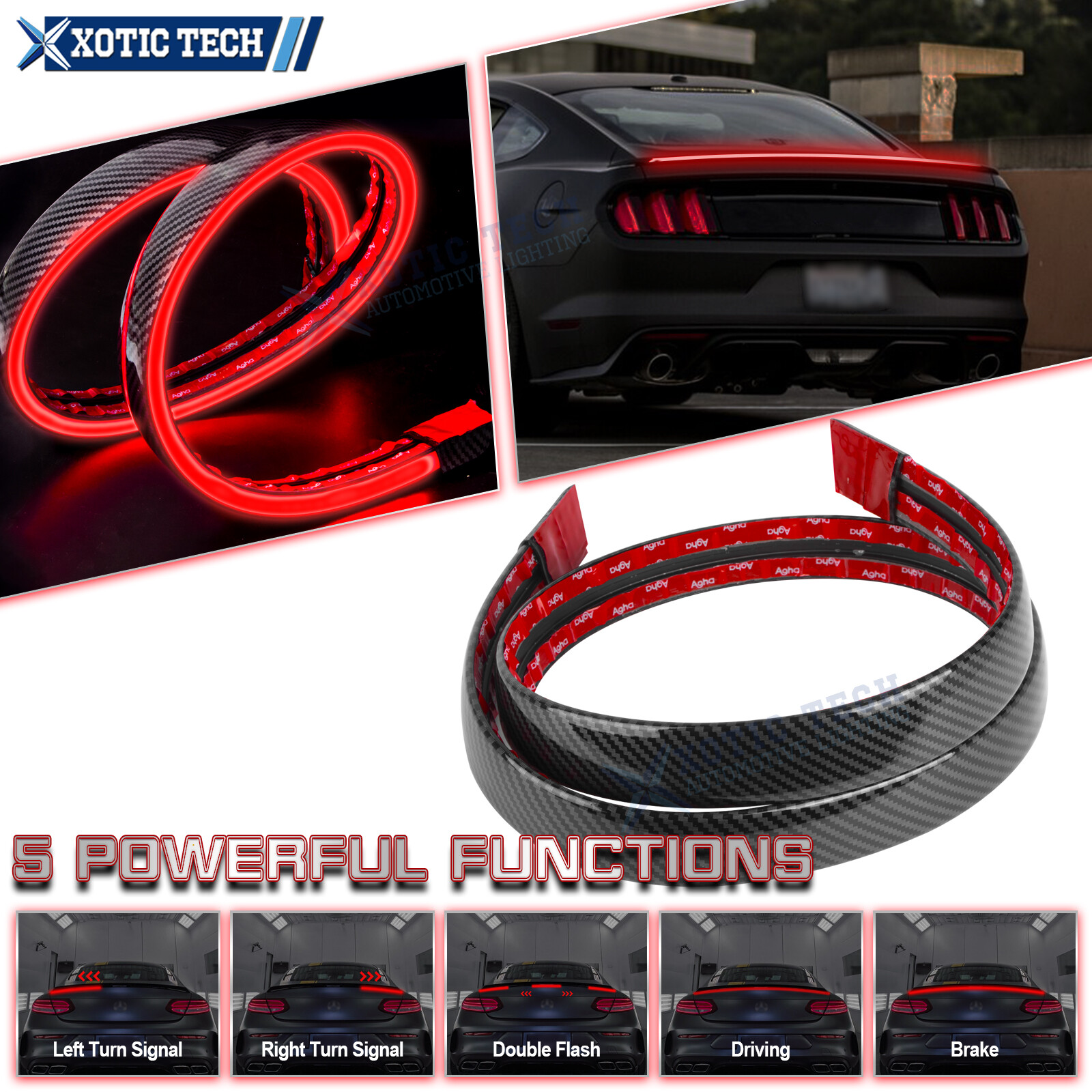 Carbon Fiber PU Rear Roof Trunk Tail Spoiler Wing Lip Tail Signal Brake Light