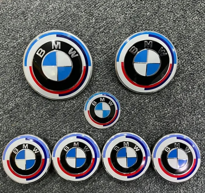 7Pcs BMW 50th Anniversary Emblem Centre Caps Badges Set 82mm 74mm 4x56mm 45mm