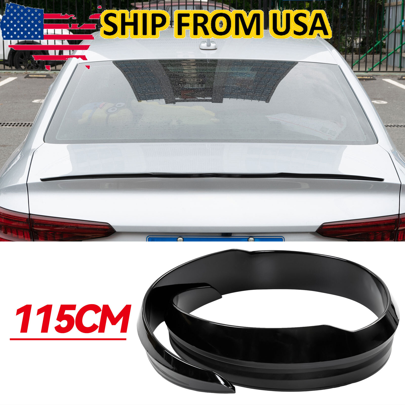 Car Rear Roof Lip UNIVERSAL Spoiler Wing Closs Black Tail Trunk V-Style 45″