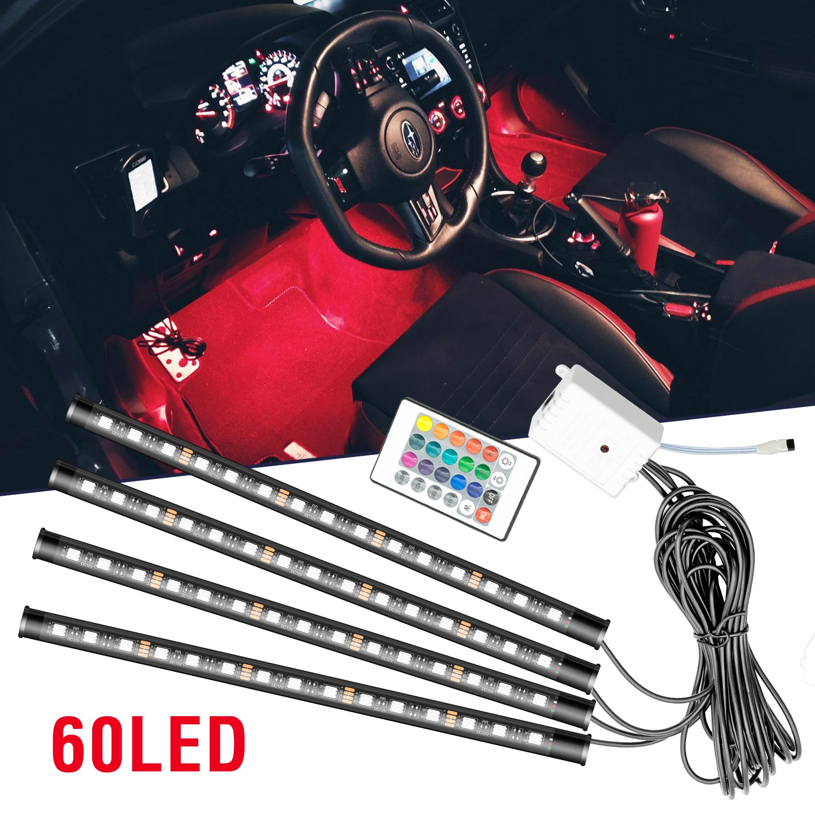 Car Interior RGB60LED Floor Accessories Decorative Atmosphere Strip Lamp Lights,
