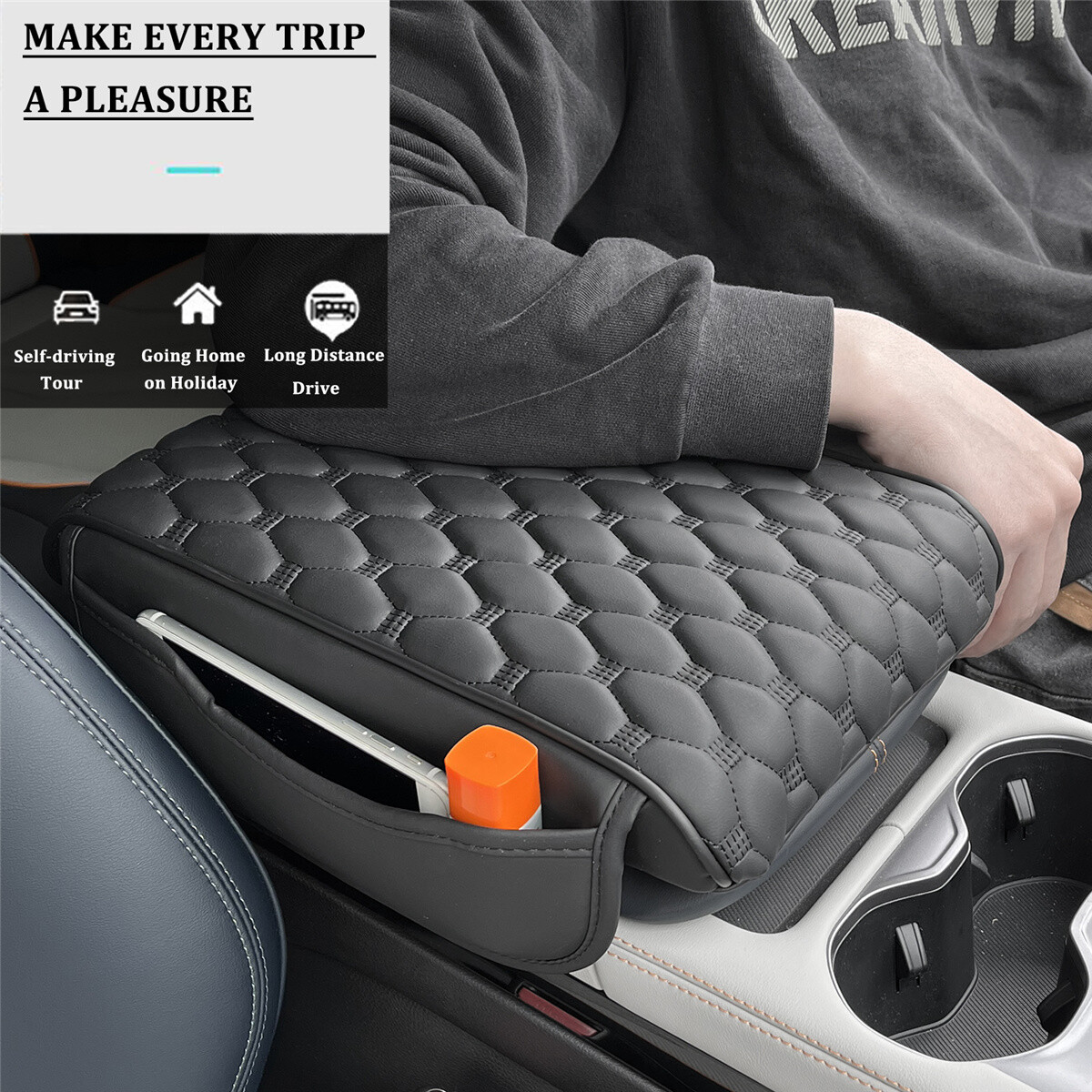 Leather Auto Armrest Cover Center Console Box Arm Rest Pad Protector Universal