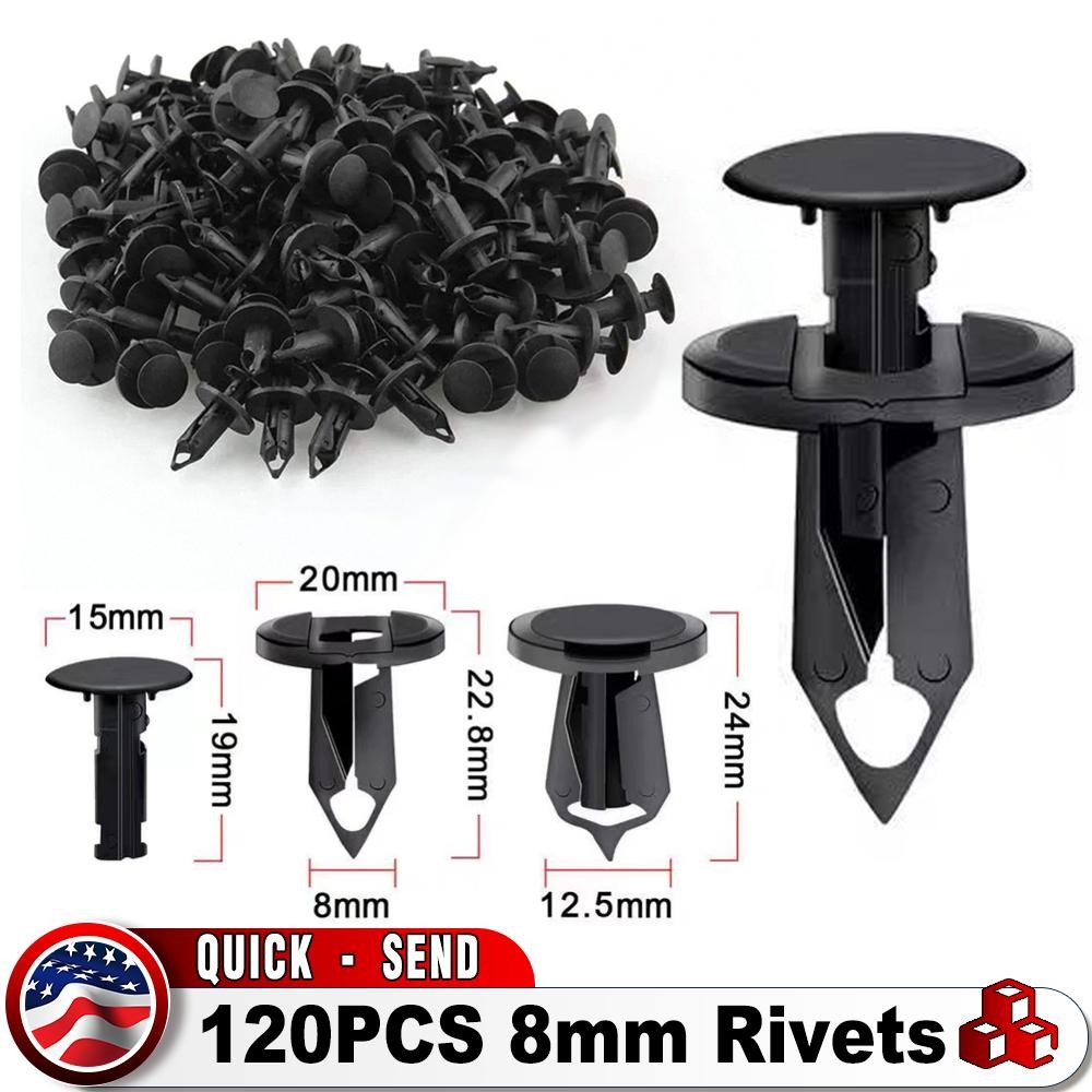 120PCS&8mm Bumper Clips Retainer Auto Car Plastic Rivets Fastener Fender Push.