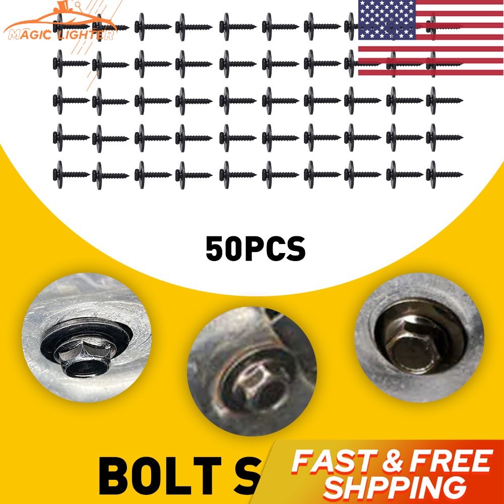 50PCS Car Screw Fender Liner Body Bumper Cover Splash Shield Screw Bolt Metal