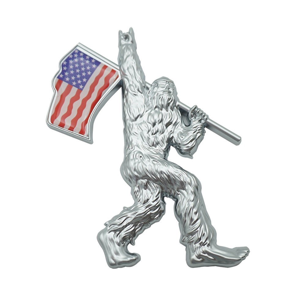 The Sasquatch Car Badge Emblem USA America Flag Chrome 1Pc