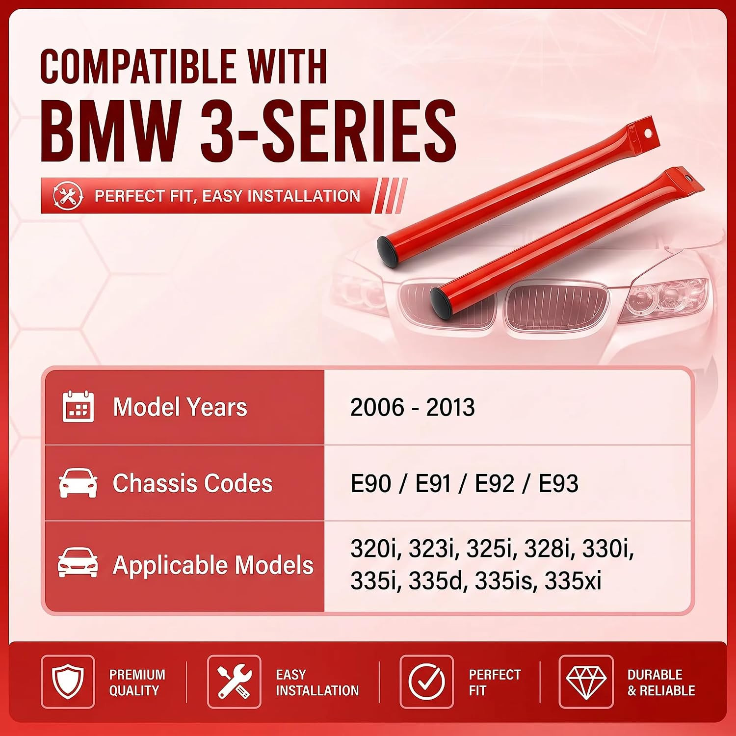 Front Grille Kidney Bumper V Brace For 2006-2013 BMW 325i Base Sedan 4-Door 3.0L