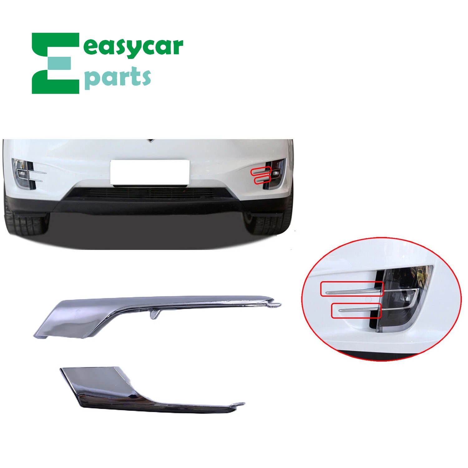 Left Front Parking Fog Light Molding Trim Strip Lower & Upper for Tesla Model X