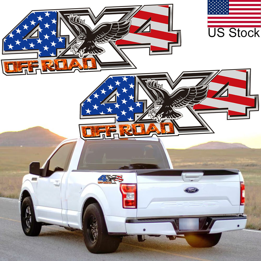 2pcs US Flag Eagle 4X4 OFF ROAD Rear Truck Bed Side Decal Sticker For Ford F-150